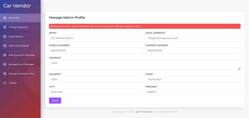 Car Rental Vendor Dashboard